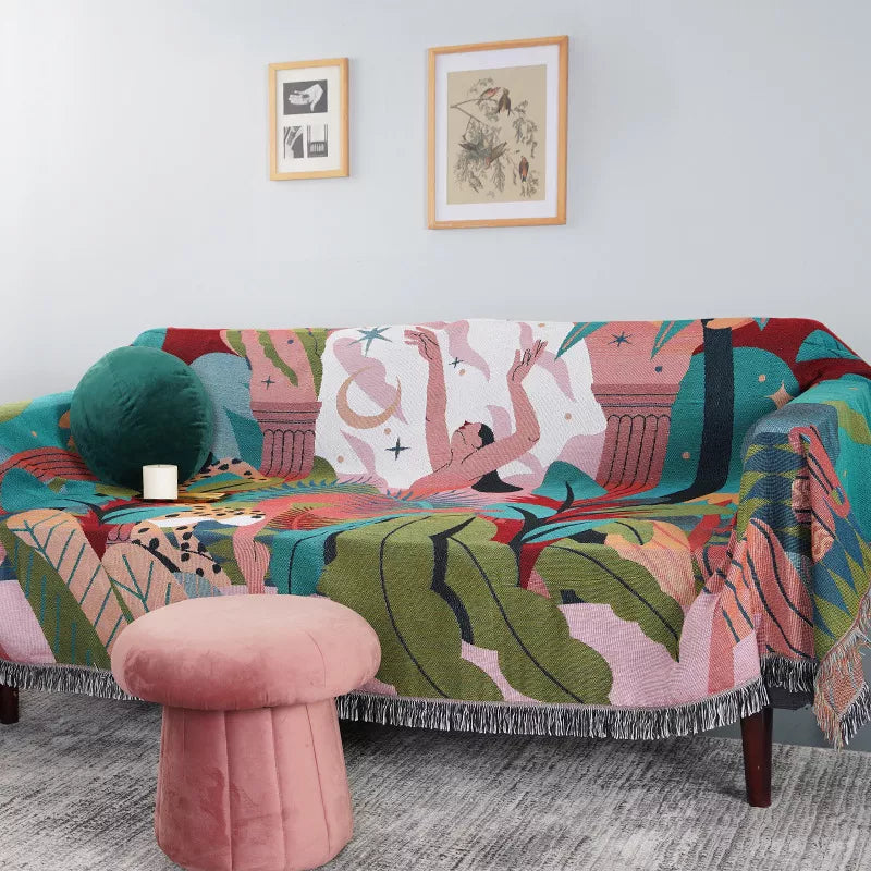 Luxurious Forest Dancer Woven Throw Blanket – Reversible Sofa Cover & Tapestry