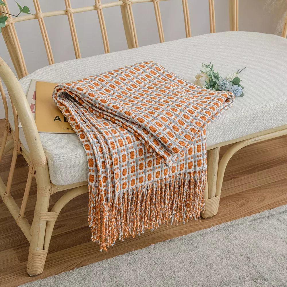 Knitted Twill Throw Blanket with Tassels