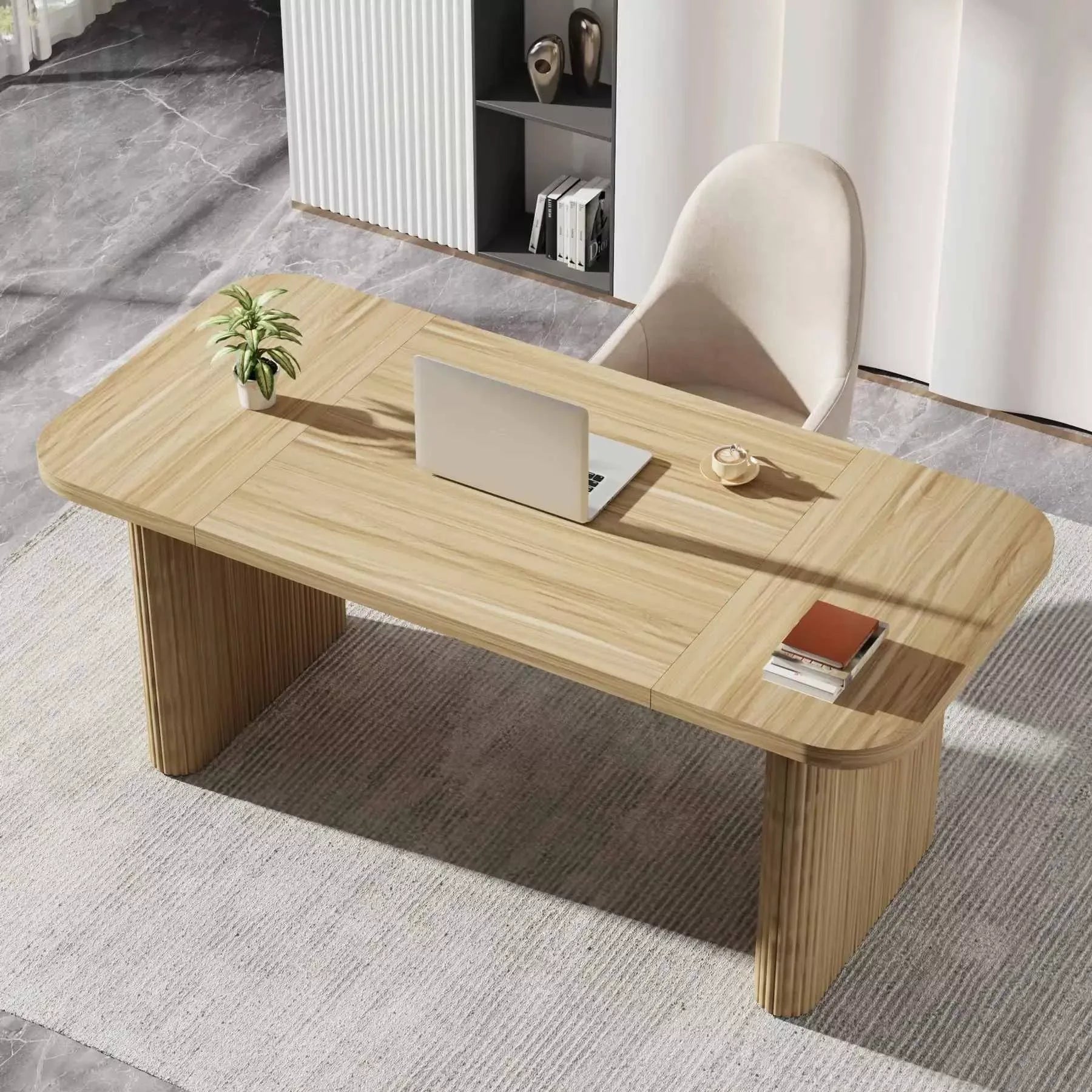 62-Inch Executive Office Desk with Double Pedestal and Natural Wood Top - DSARD - DSARD
