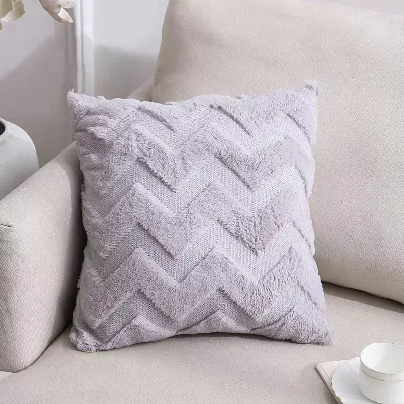2-Piece Solid Color Plush Pillowcase Set with 3D Wave Pattern – 45x45cm