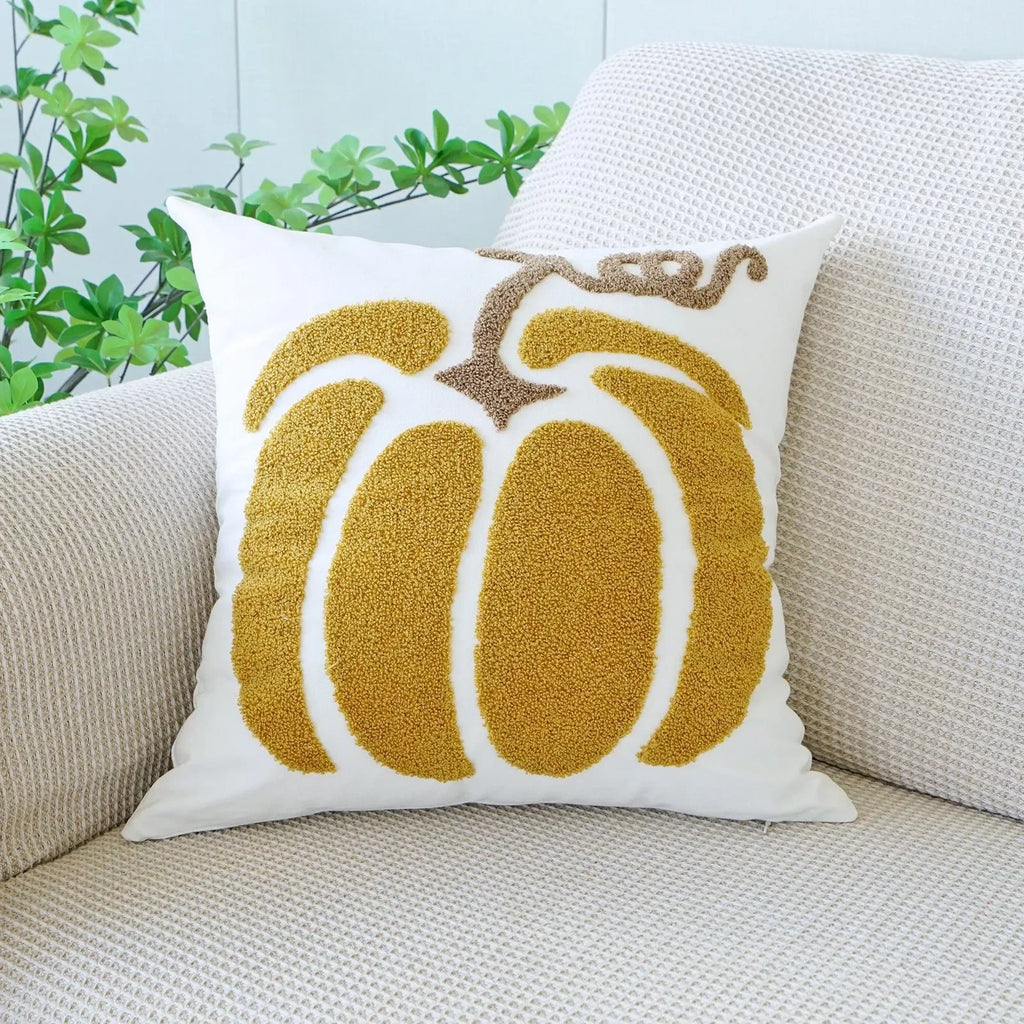 Embroidered Pumpkin Cotton Pillow Cover – 18x18in Autumn Cushion Case - DSARD