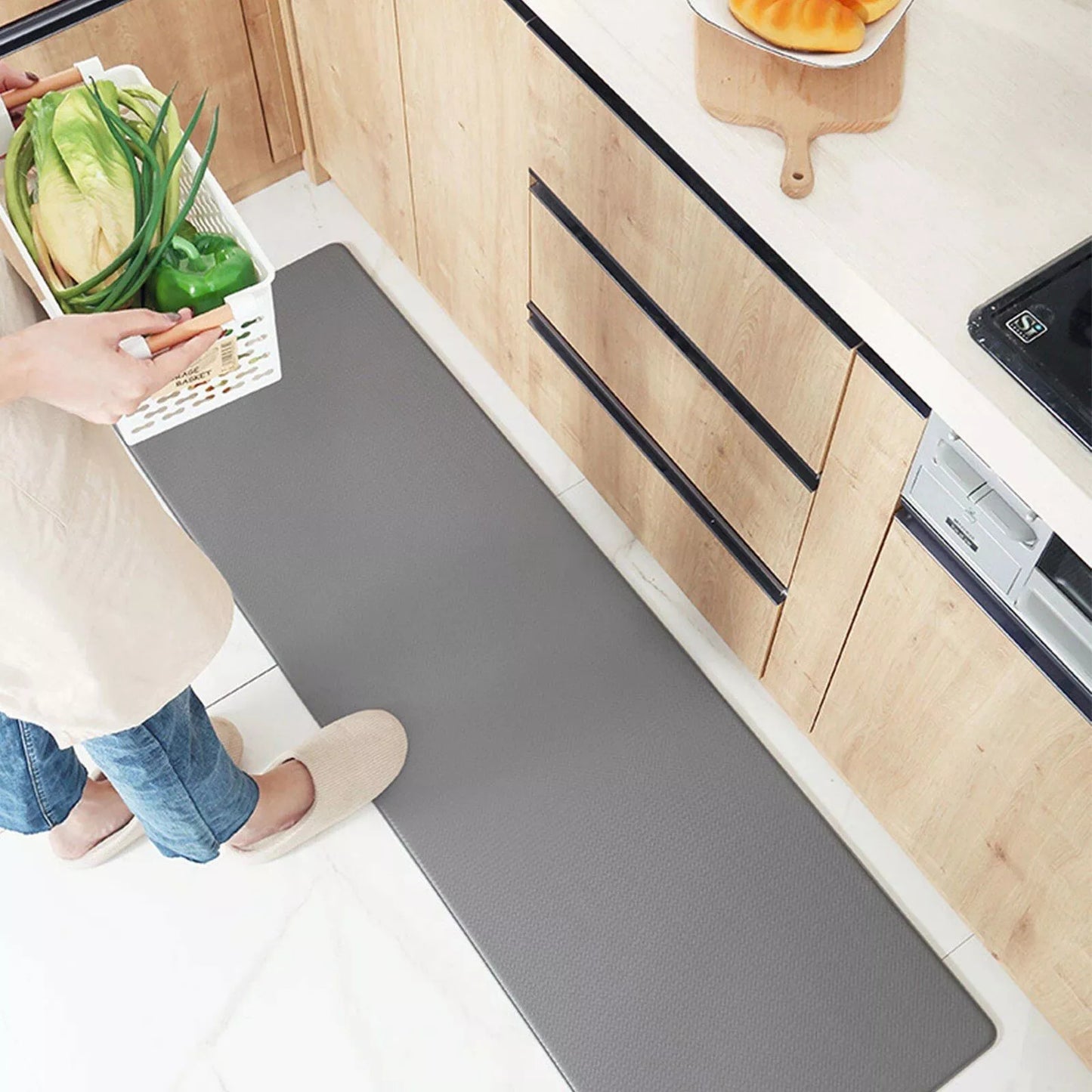 Gray Waterproof Anti-Fatigue Kitchen Mats
