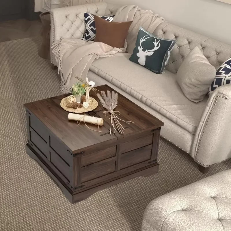 Rustic Farmhouse Lift-Top Coffee Table – Living Room Storage