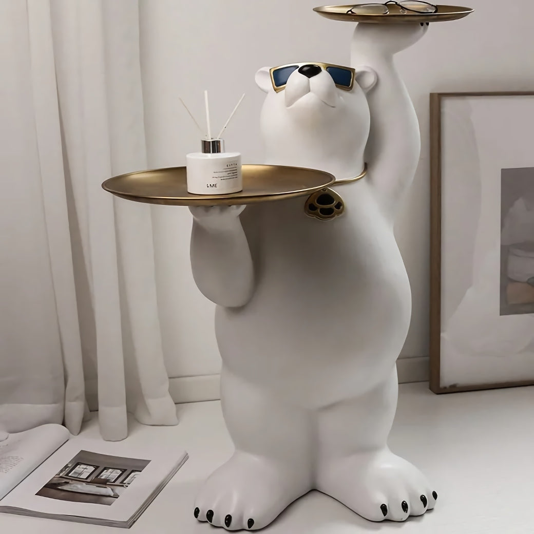 White Bear Tray Sculpture – Luxurious Home Decor Accent