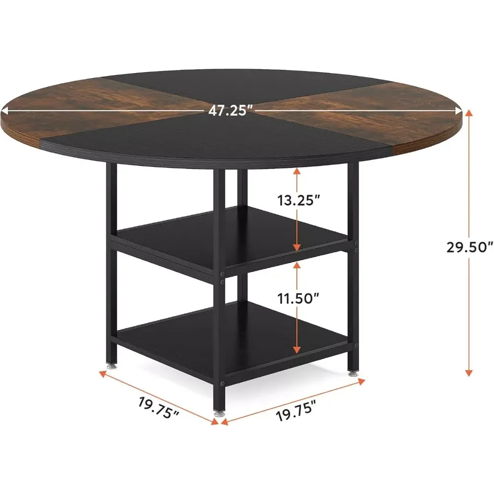 47-Inch Round Dining Table with Storage Shelf and Metal Legs - DSARD - DSARD