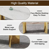 Modern 71” Dining Table Set for 8 with Marble Finish Glass Top & Gold Stainless Steel Base - DSARD