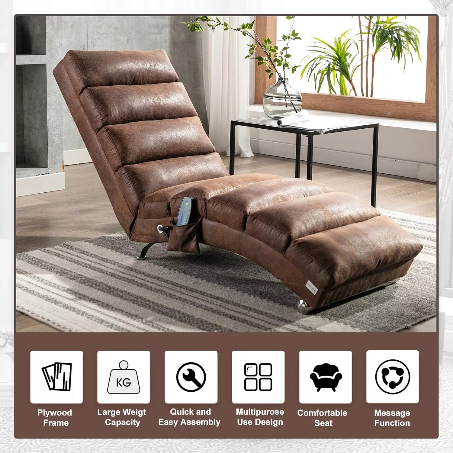 Modern Ergonomic Chaise Lounge with Massage & Recliner Function for Indoors - DSARD