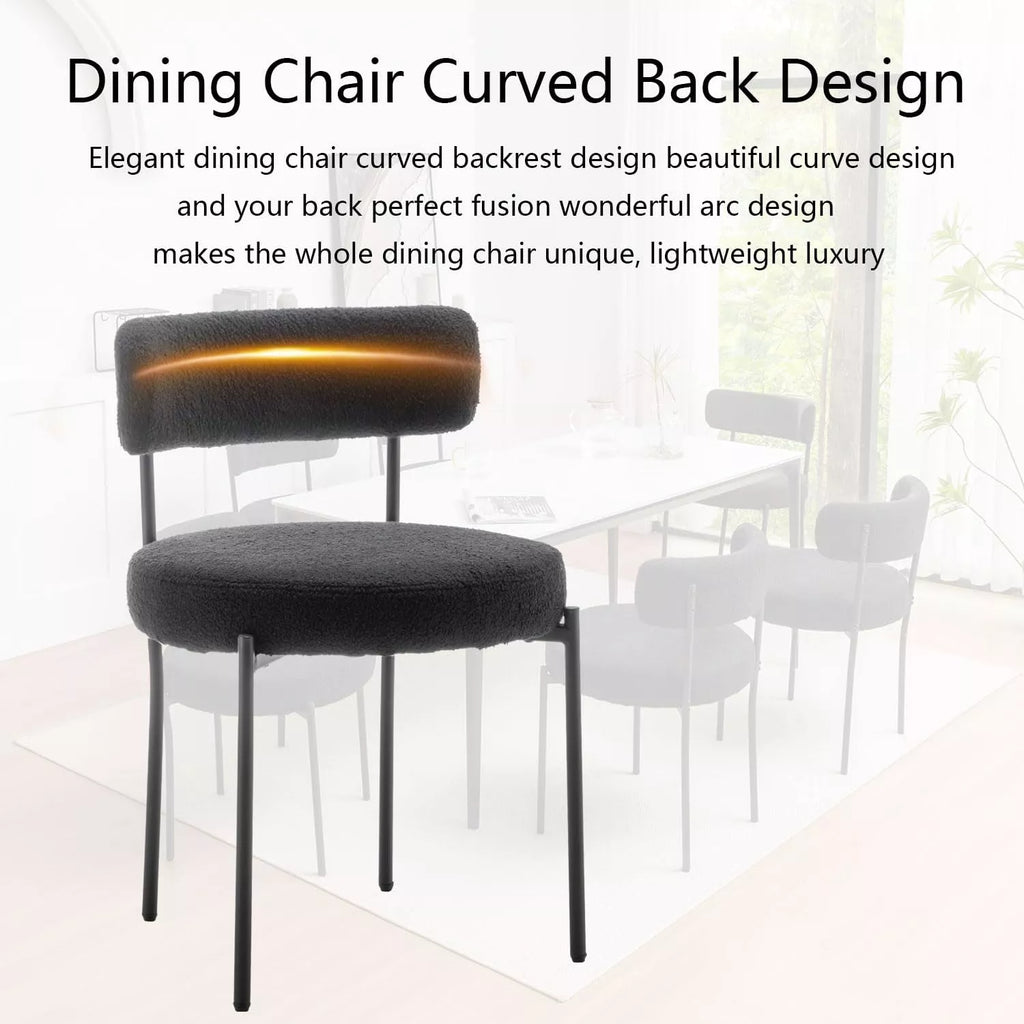 Set of 6 Modern Round Upholstered Dining Chairs with Black Metal Legs - DSARD