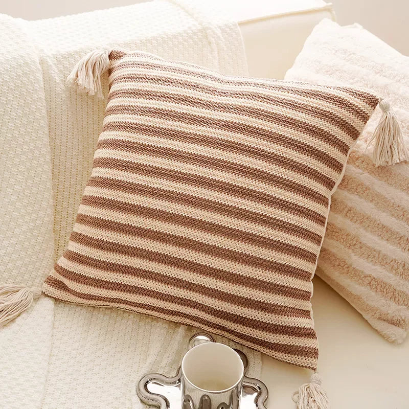 Cream Tassel Throw Pillow Cover 12×20/18×18 Inch – Boho Decorative Cushion - DSARD