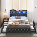 Queen Bed with 4 Drawers, RGB LED, Storage Headboard & Charging