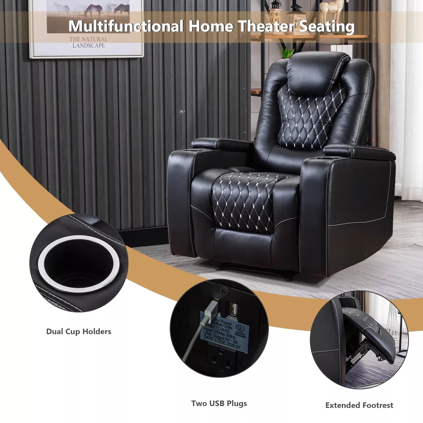 Power Recliner Chair with USB Ports, Cup Holders & Hidden Storage - DSARD