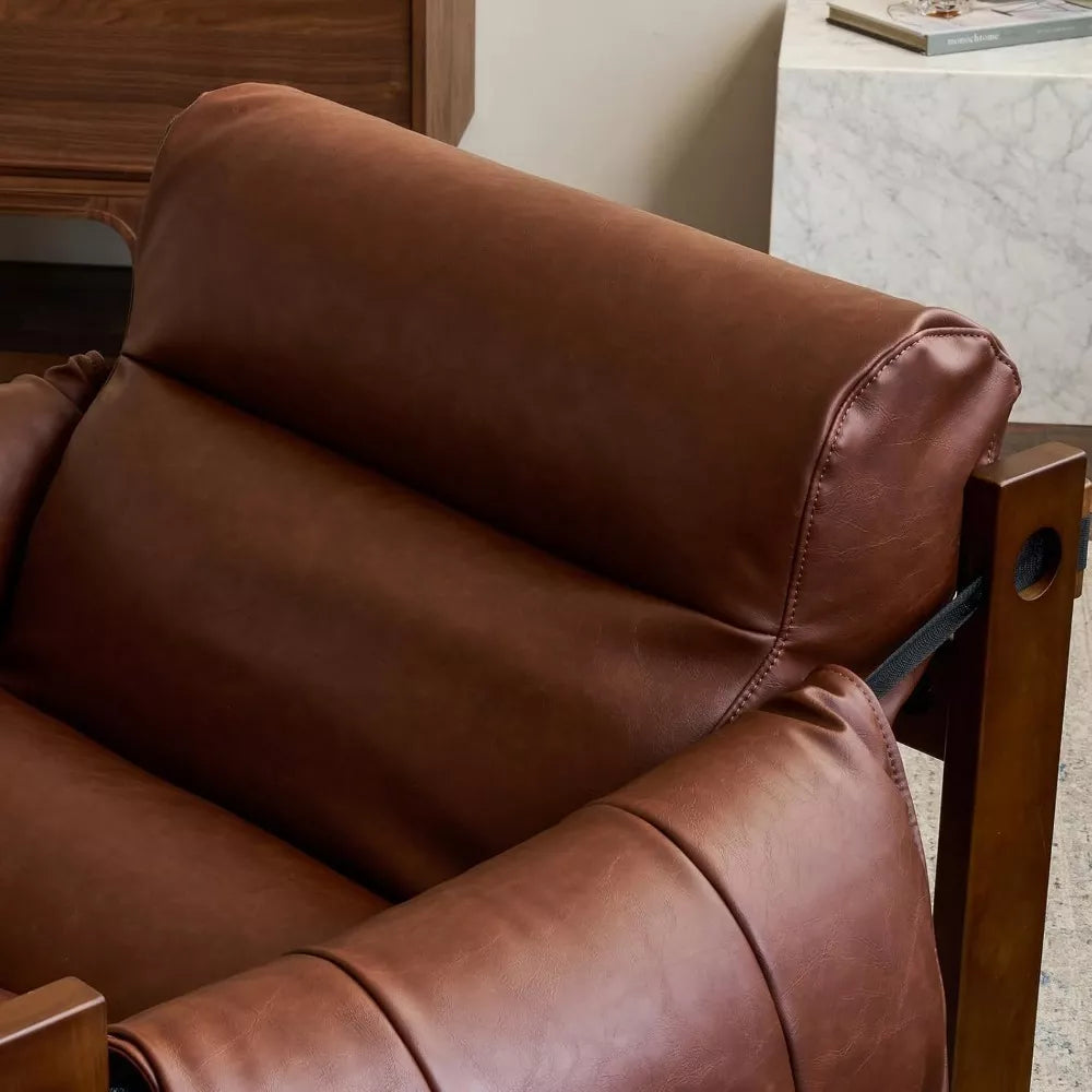 Vintage Solid Wood Lounge Chair with Retro Leather & Deep Cushioned Seat - DSARD