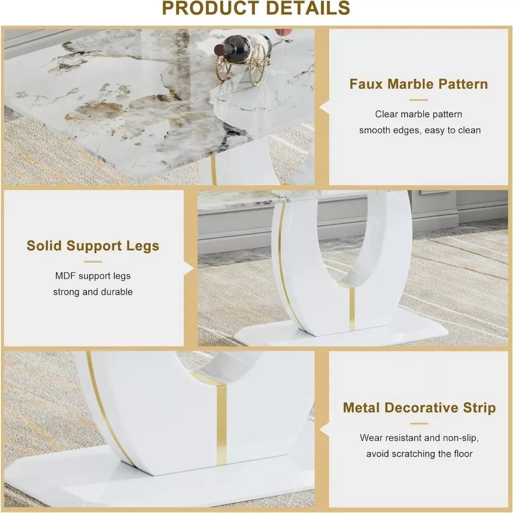 Modern Marble Dining Table with Wooden Pedestal Base - DSARD