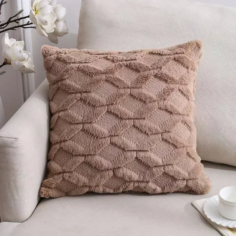 2-Piece Solid Color Plush Pillowcase Set with 3D Wave Pattern – 45x45cm