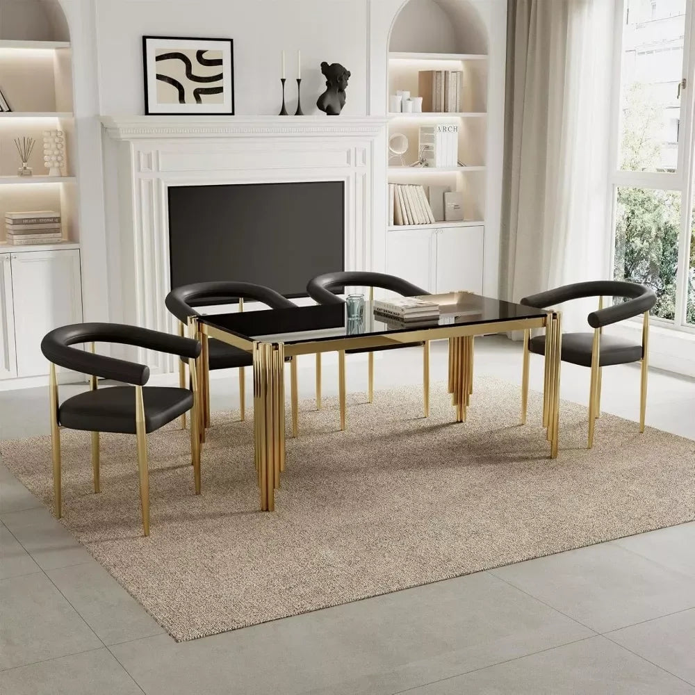 65-Inch Rectangular Luxury Glass Dining Table with Gold Stainless Steel Legs - DSARD