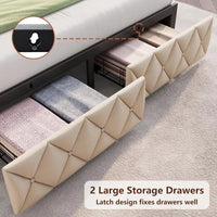 Queen Upholstered Bed Frame with Storage Drawers, LED Headboard & Charging Ports - DSARD