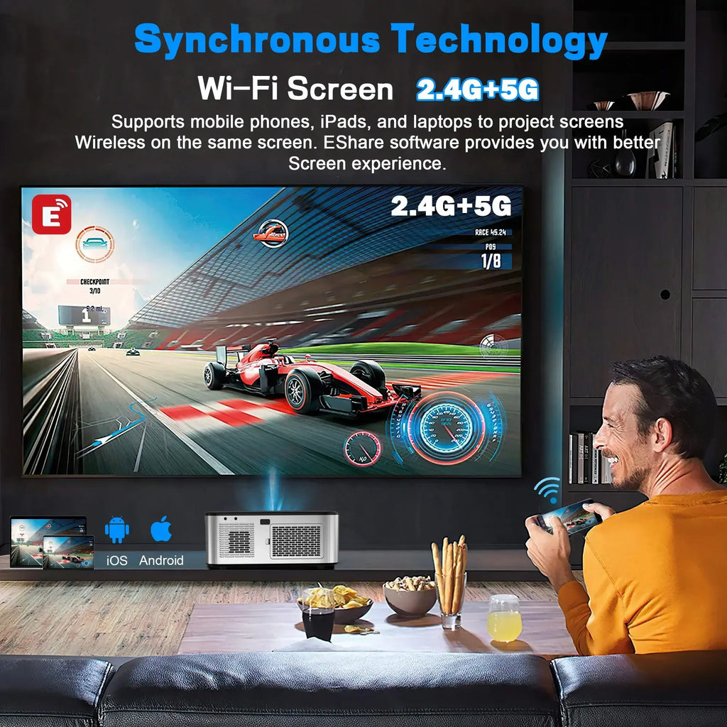 Smart 4K Outdoor Home Theater Projector with Auto Focus & 5G WiFi
