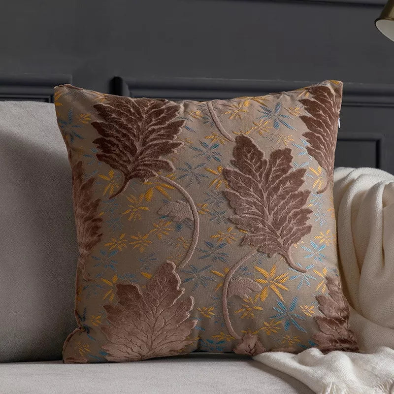 Luxury Embroidered Leaf Cushion Cover 18×18 Inch