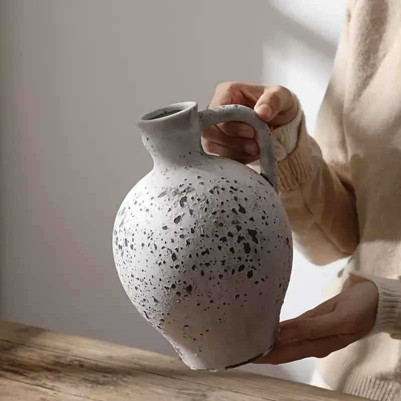 Retro Handmade Ceramic Vase with Handle