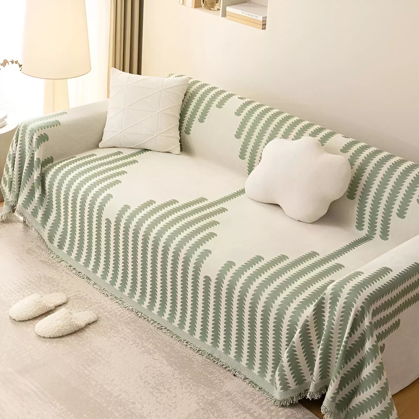 Thick Chenille Stripe Sofa Blanket – Soft, Breathable, Non-Slip Throw for Home & Office