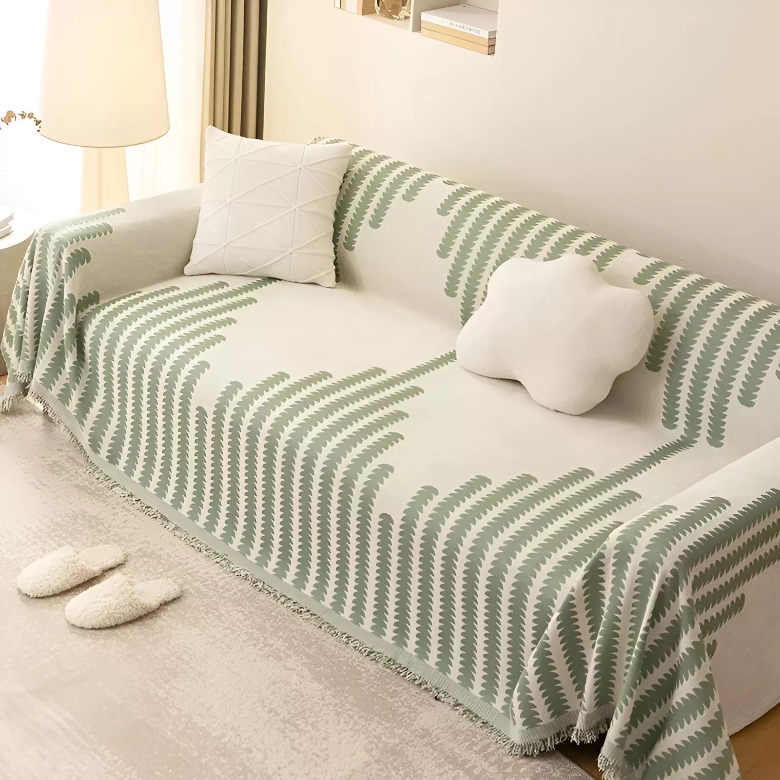 Thick Chenille Stripe Sofa Blanket – Soft, Breathable, Non-Slip Throw for Home & Office