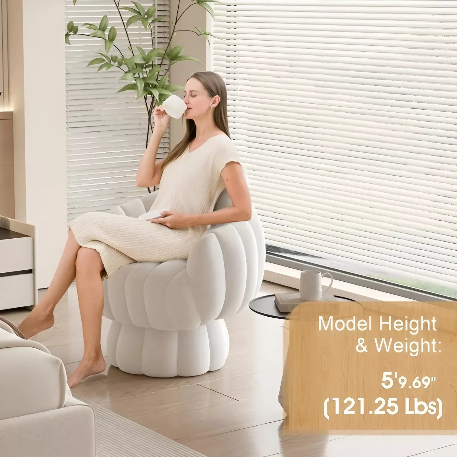 Modern 360° Swivel Barrel Accent Chair with Fluffy Velvet Upholstery - DSARD