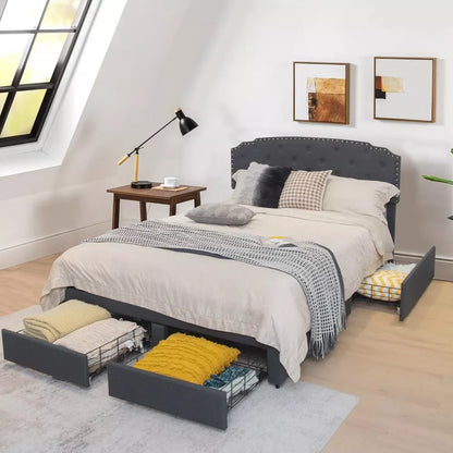 Full-Size Bed with Adjustable Headboard and Built-In Storage Drawers - DSARD