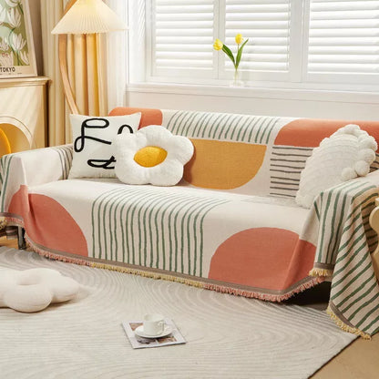 Luxury Chenille Geometric Sofa Cover – Non-Slip All-Season Couch Towel