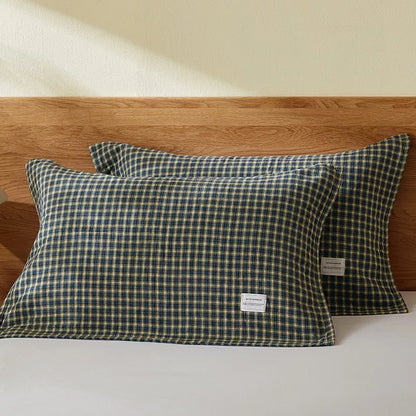 Soft Gauze Cotton Plaid Pillow Towels with Elastic Band, 2-Pack
