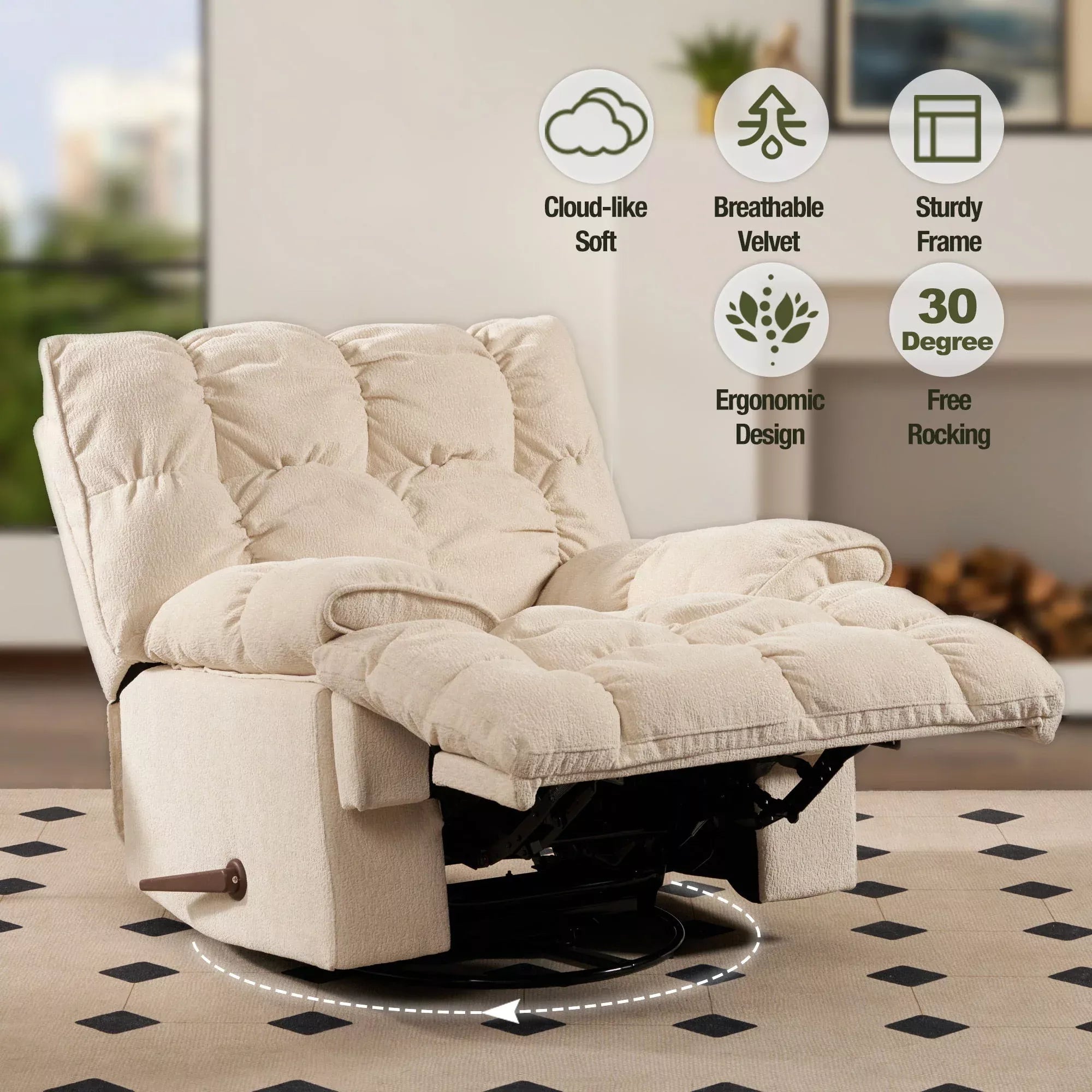 Oversized Manual Rocker Recliner Chair – Extra Wide Swivel Recliner with Soft Fabric - DSARD