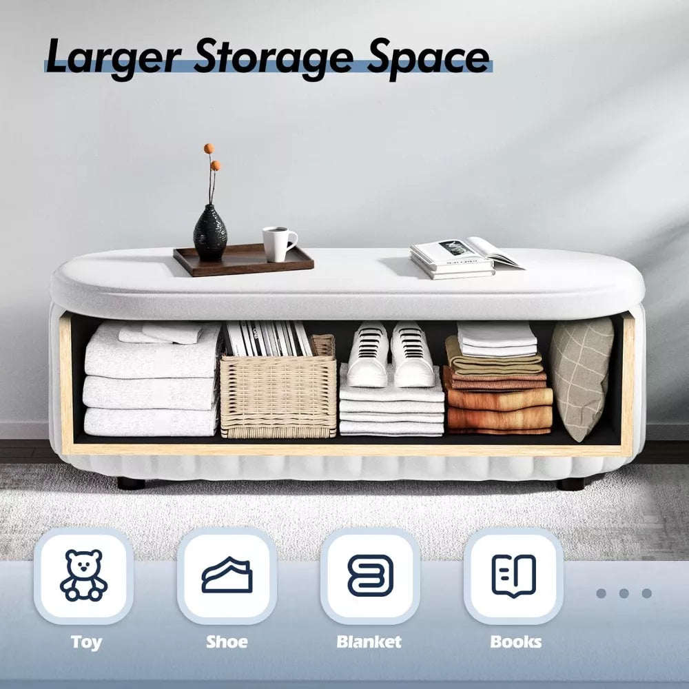 46-Inch Upholstered Storage Ottoman Bench with Safety Hinge – Large End of Bed Storage - DSARD