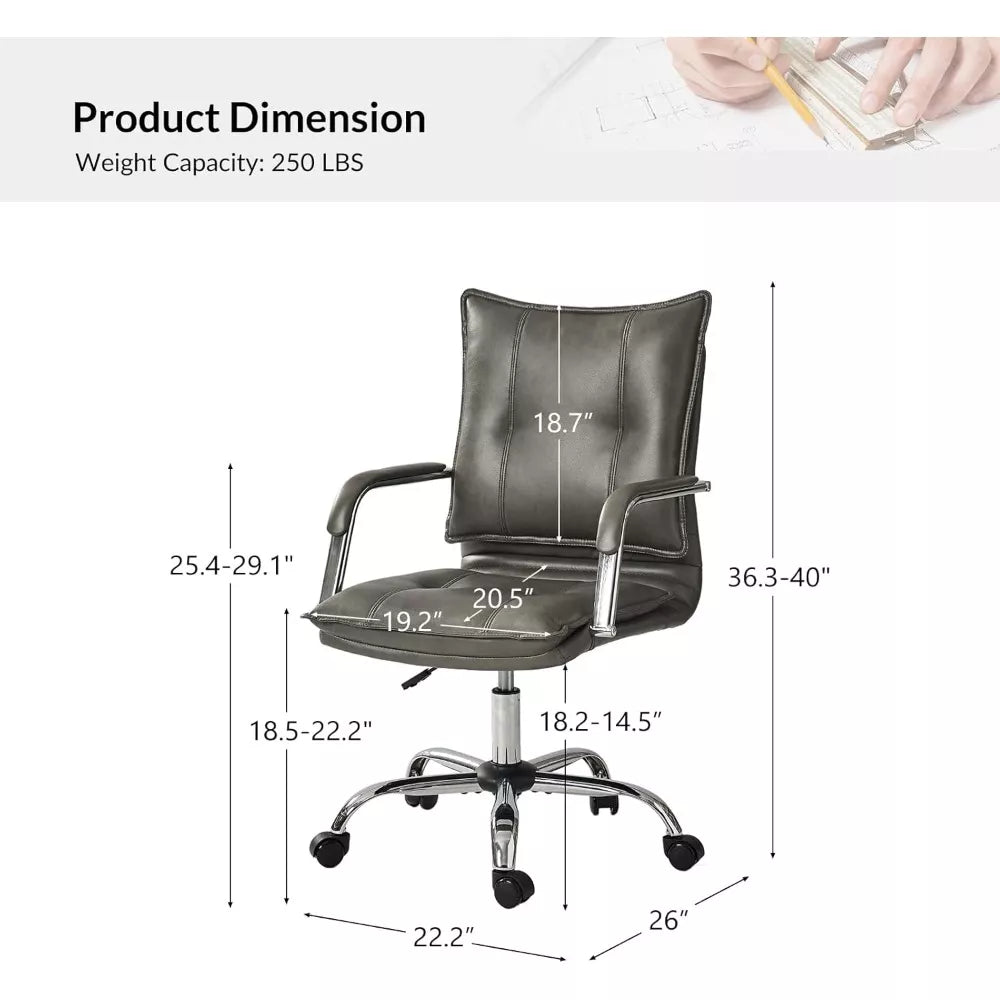 Faux Leather Adjustable Swivel Office Chair with Silver Legs & Arms - DSARD