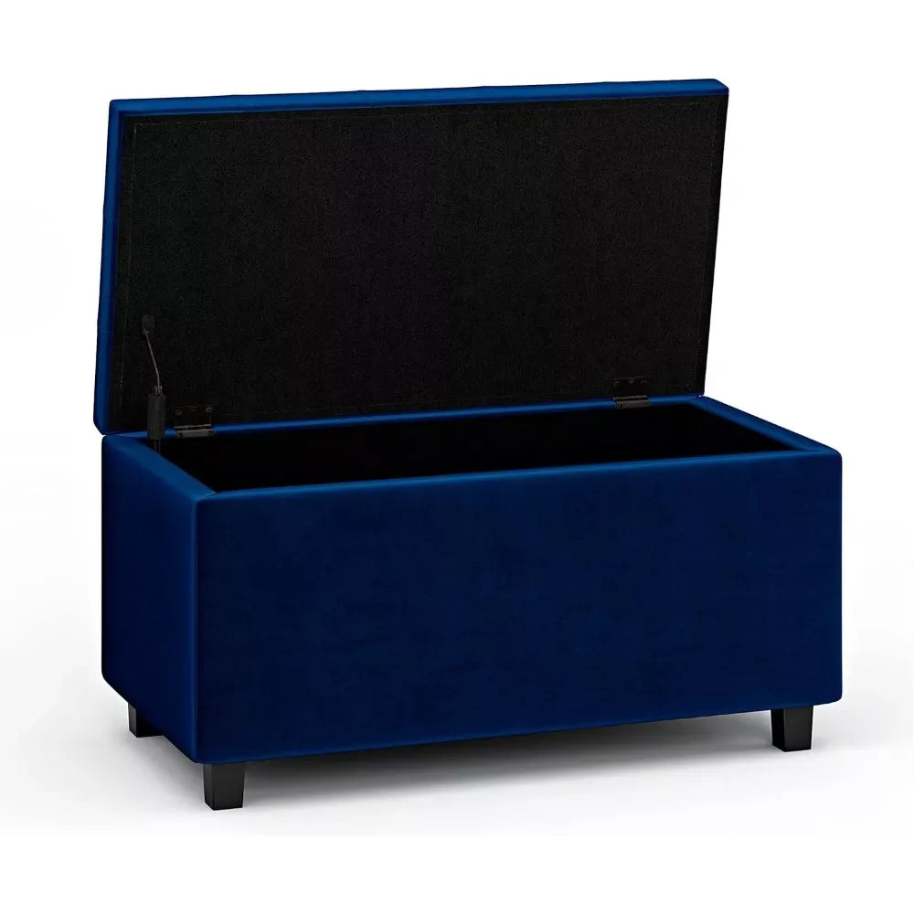 34-Inch Blue Velvet Storage Ottoman Bench with Tufted Top for Living Room - DSARD - DSARD