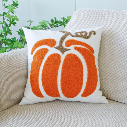 Embroidered Pumpkin Cotton Pillow Cover – 18x18in Autumn Cushion Case