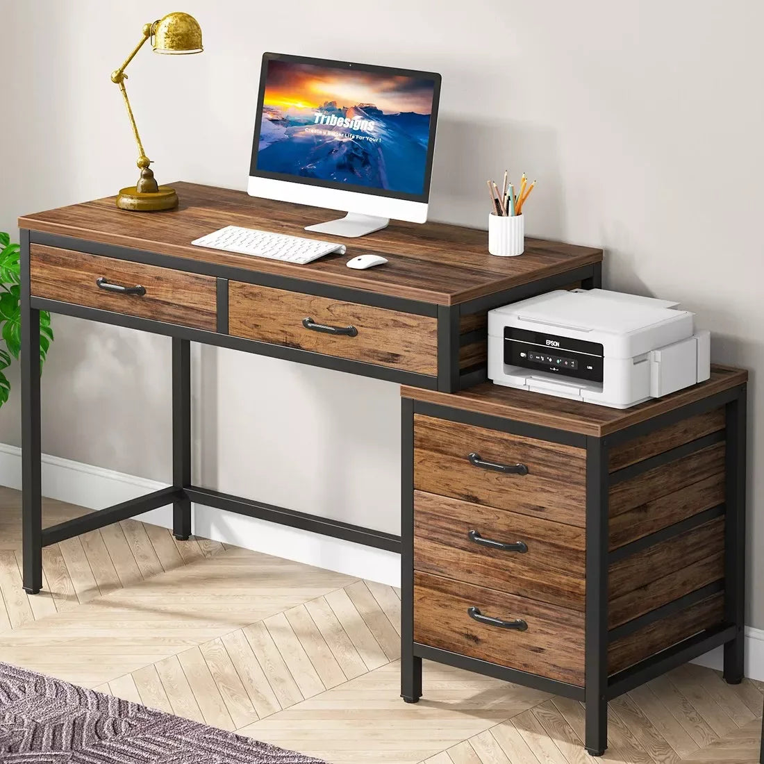 59-Inch Reversible Computer Desk with 3 Drawers - DSARD - DSARD