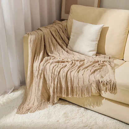 Ultra-Soft Jacquard Knit Tassel Throw Blanket
