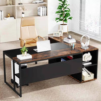 71″ L-Shaped Executive Desk with Storage Cabinet and Shelves - DSARD - DSARD