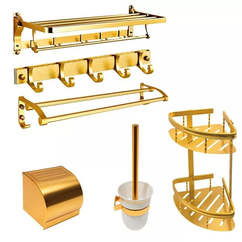 Gold Space Aluminum Bathroom Accessories Set with Towel Bar & Shelf