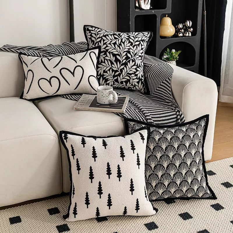 Bohemian Black & White Jacquard Pillow Cover