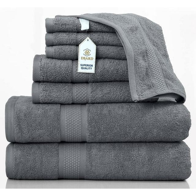 8-Piece Bath Towel Set, 100% Cotton & 600 GSM Bathroom Towels, 2 Bath Towels, 2 Hand Towels & 4 Wash Cloths, High Quality Plush Spa Towels by DSARD - Grey - DSARD