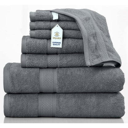 8-Piece Bath Towel Set, 100% Cotton & 600 GSM Bathroom Towels, 2 Bath Towels, 2 Hand Towels & 4 Wash Cloths, High Quality Plush Spa Towels by DSARD - Grey