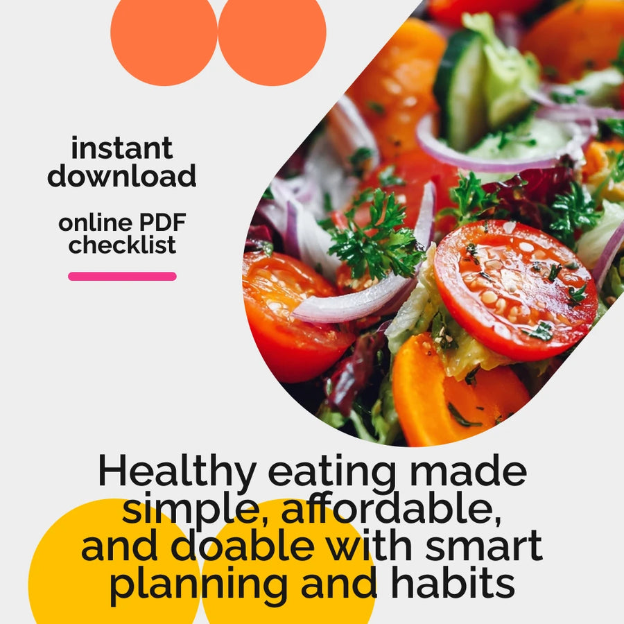 Eat Well Without Emptying Your Wallet Checklist | Eating Healthy on a Budget Printable | Budget-Friendly Meal Planning Guide | Healthy Eating Tools