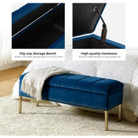 Velvet Flip-Top Storage Ottoman Bench with Nailhead Trim for Bedroom or Entryway - DSARD