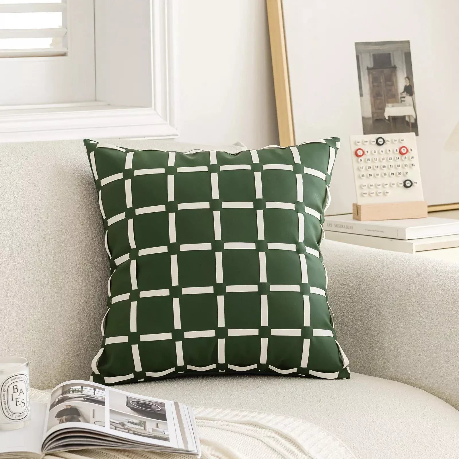 Luxury Leather Grid Throw Pillow Cover 18×18 Inch – Nordic Decorative Cushion