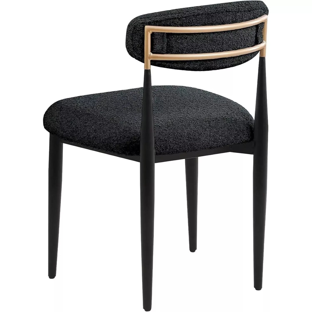 Set of 6 Black Boucle Dining Chairs with Curved Backrest and Metal Legs - DSARD