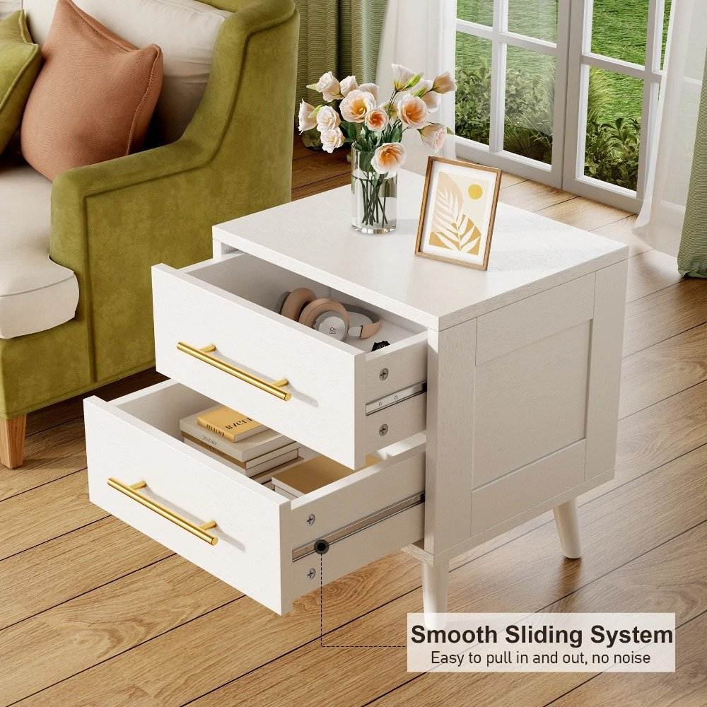 Modern Queen Bedroom Furniture Set with Wingback Bed Frame and 2 Premium Nightstands