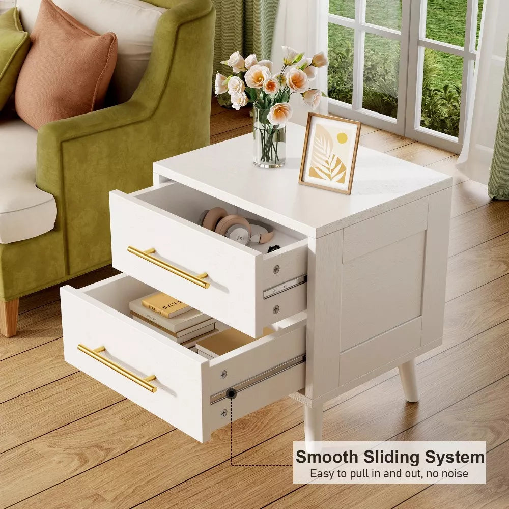 Modern Queen Bedroom Furniture Set with Wingback Bed Frame and 2 Nightstands - DSARD