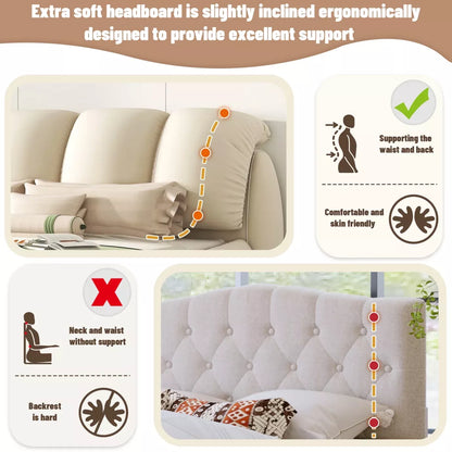 King Size Faux Leather Platform Bed with Padded Headboard - DSARD