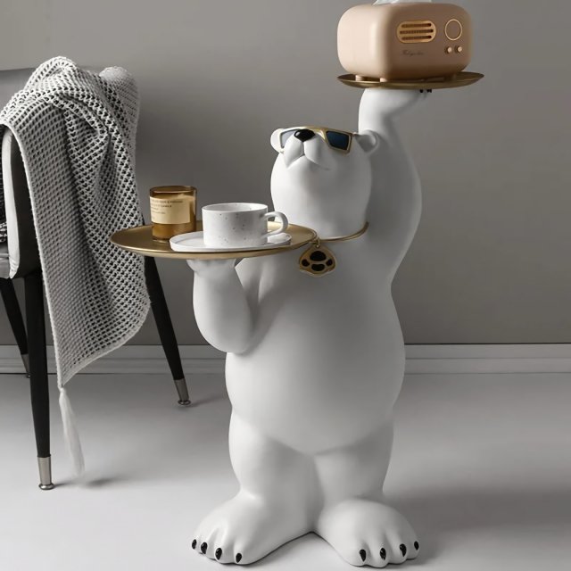 White Bear Tray Sculpture – Luxurious Home Decor Accent