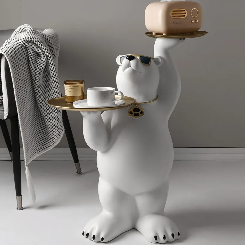 White Bear Tray Sculpture – Luxurious Home Decor Accent